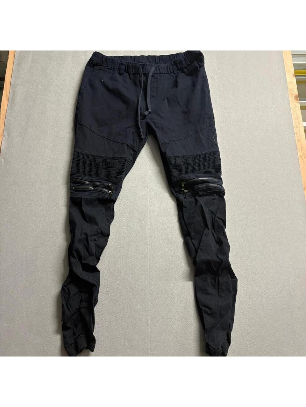 Victorious Mens Moto Jogger Pants 3XL Black Stretch Elastic Waist Zipper Accent